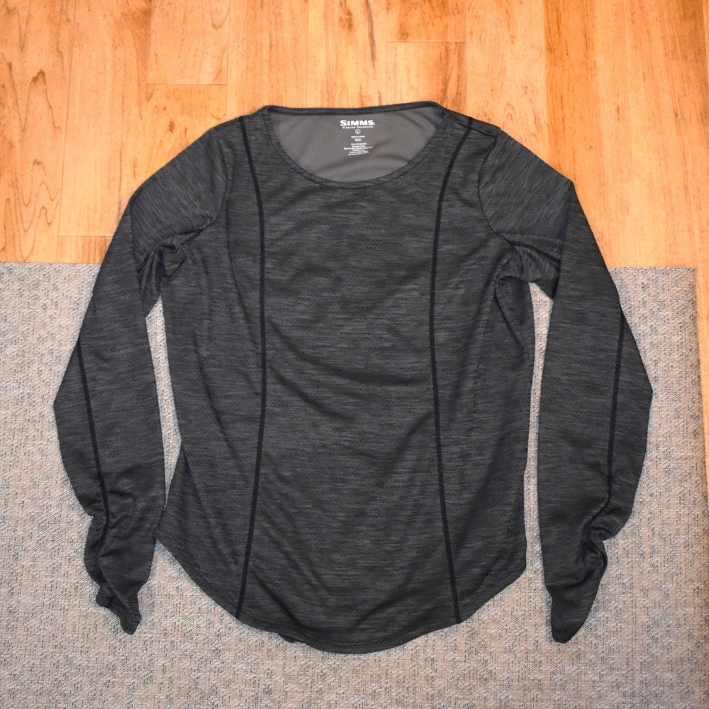 Simms Fishing Products Top Women Large Gray Excellent Ruched Long Sleeve Active